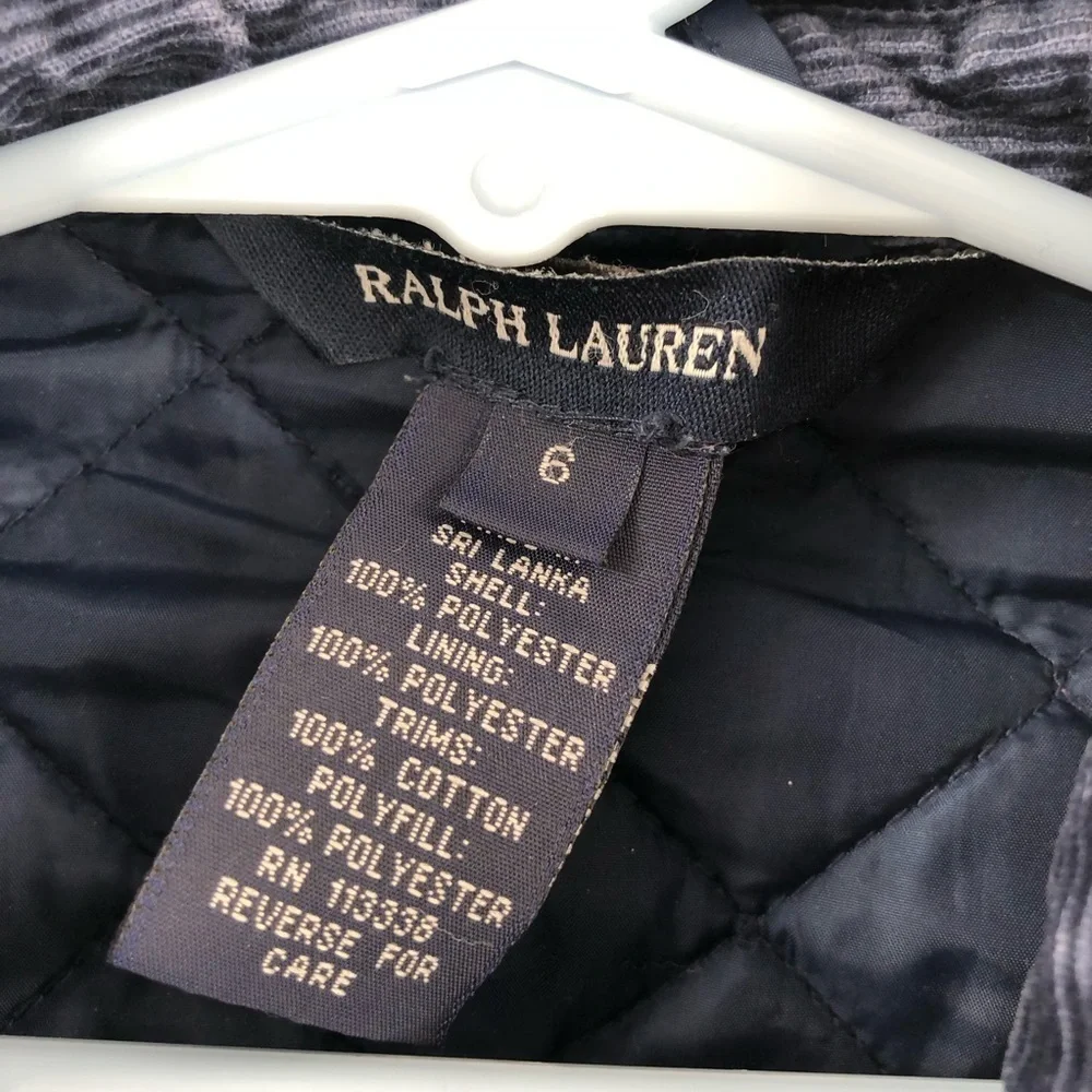 RALPH LAUREN Quilted Jacket Coat Navy Blue Chore Barn Coat Corduroy Trim Prep 6